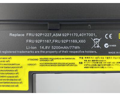 Акумуляторна батарея для ноутбука Lenovo-IBM 92P1168 ThinkPad X60 14.8V Black 5200mAh OEM - фото 3