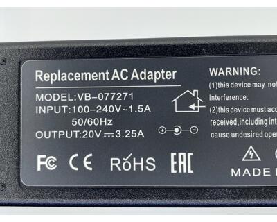 Блок живлення для ноутбука Lenovo 65W 20V 3.25A 5.5x2.5mm 0335A2065 OEM - фото 3