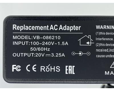 Блок питания для ноутбука Lenovo 65W 20V 3.25A 4.0x1.7mm VB-086210 OEM - фото 3