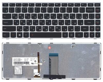 Клавіатура для ноутбука Lenovo IdeaPad FLex 14 G40, G40-30, G40-45, G40-70, G40-75, G40-80, Z41-70, 500-14ACZ, 500-14ISK, 300-14ISK, B40-80 з підсвіткою (Light), Black, (Silver Frame), RU