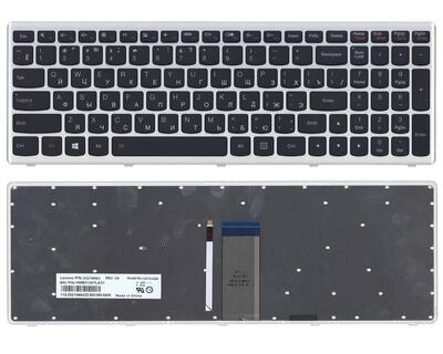 Клавіатура для ноутбука Lenovo IdeaPad U510, Z710 з підсвіткою (Light), Black, (Silver Frame), RU