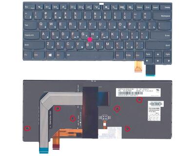 Клавіатура для ноутбука Lenovo Thinkpad T460P з вказівником (Point Stick), з підсвіткою (Light), длинный шлейф (Long Trail), Black, (No Frame), RU